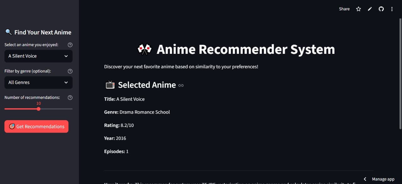 Anime Recommender System